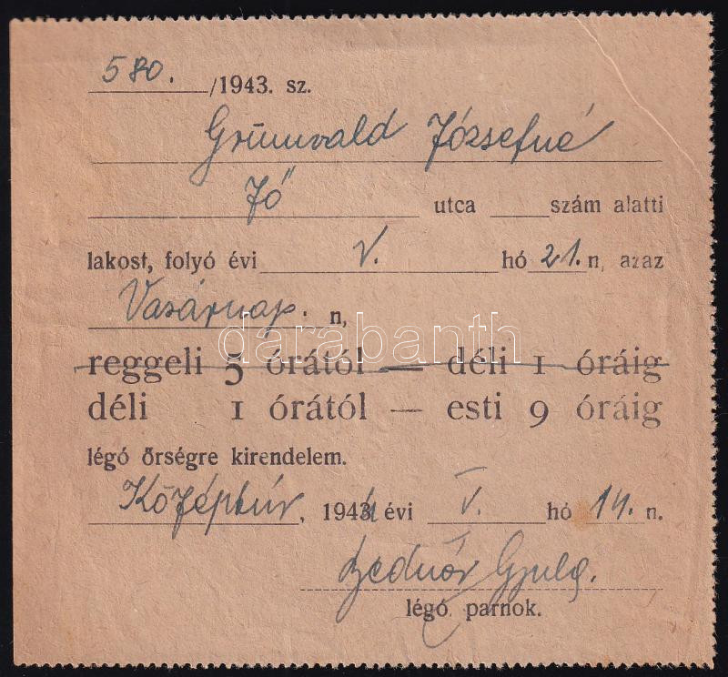 1944 Középtúr, légó őrségre kirendelő parancs