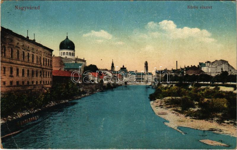 1916 Nagyvárad, Oradea; Kőrös részlet, zsinagóga. Vasúti levelezőlapárusítás 44. 1916. / Cris riverside, synagogue (EK)