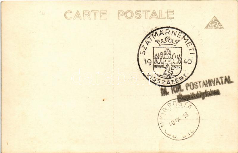 Szatmárnémeti, Szatmár, Satu Mare; Deák tér, üzletek / square, shops. photo + '1940 Szatmárnémeti visszatért' So. Stpl. - Image 2