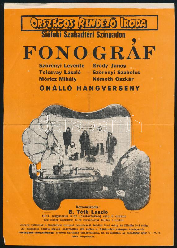 1974 Fonográf önálló hangverseny, kisplakát, hajtott, 25×17 cm