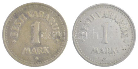 Észtország 1922. 1M Cu-Ni + 1924. 1M Ni-sárgaréz T:2,2- Estonia 1922. 1 Mark Cu-Ni + 1924. 1 Mark Ni-brass C:XF,VF Krause KM#1, KM#1a