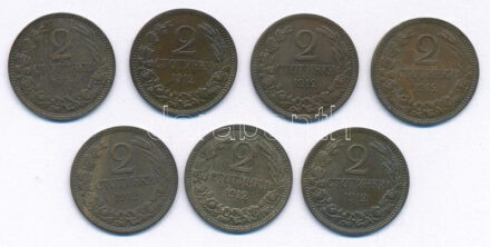 Bulgária 1912. 2s bronz (7x) T:1-,2 Bulgaria 1912. 2 Stotinki bronz (7x) C:AU,XF Krause KM#23.2