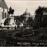 1940 Kolozsvár, Cluj; Mátyás király tér és szobor / square, statue, monument. photo + '1940 Kolozsvár visszatért' So. Stpl.