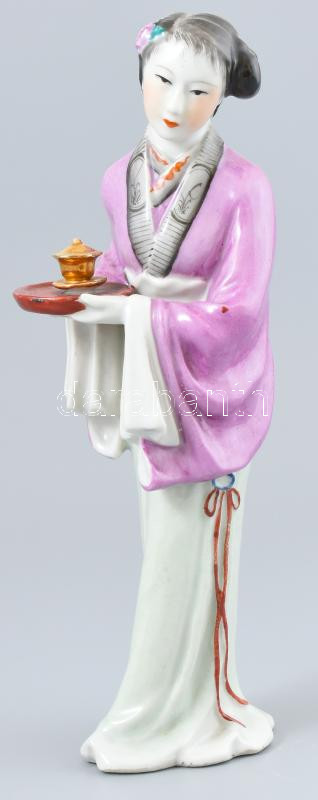 Keleti porcelán figura, jelzett, kis kopásokkal, m: 24 cm