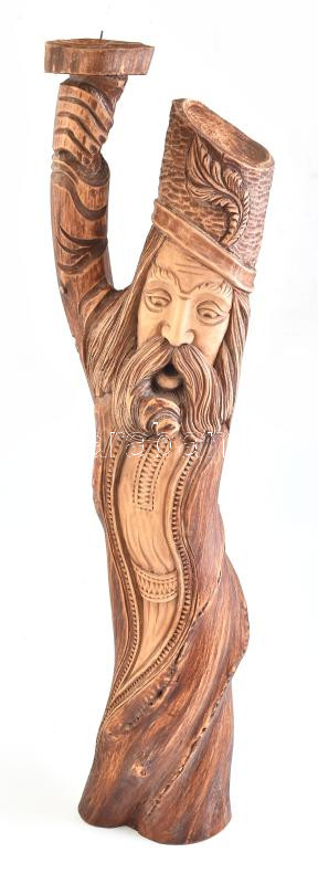 Gyökérfaragás, szobor/gyertyatartó, jelzett: Rahó (Kárpátalja), m: 66 cm
