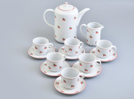 Alföldi porcelán cseresznyemintás kávés készlet, 6 személyes. Matricás, jelzett, hibátlan.