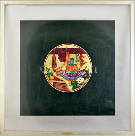 Faragó Miklós (1947-): 'La grande cuisine No. 1', 2017. Olaj, farost. Jelzett. Hátoldalán autográf felirattal. Üvegezett fakeretben. 60x60 cm.