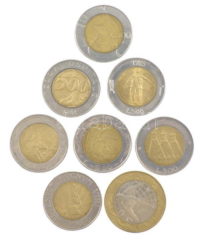 San Marino 1985-1994. 500L (7x) közte 'Terra Ospitale 1944', 'A San Marinói pénzverői sorozat újraindításának 15. évfordulója' T:1-,2 patina San Marino 1985-1994. 500 Lire (7x), within 'Terra Ospitale 1944', '15th Anniversary of - Image 2