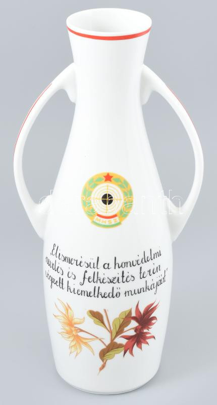 Hollóházi Magyar Honvédelmi Szövetség (MHSZ) váza, jelzett, hibátlan, m: 35,5 cm