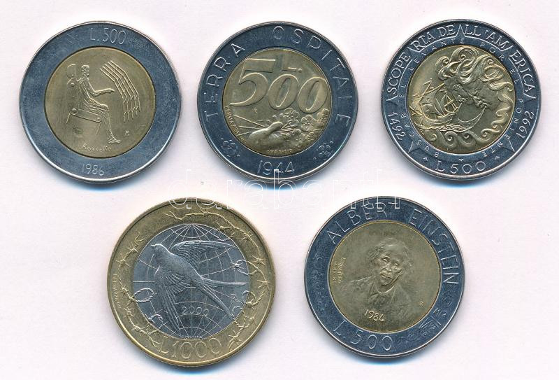 San Marino 1984-1992. 500L (4x) + 2000. 1000L, közte 'A technológia forradalma - Ember számítógéppel', 'Terra Ospitale', T:1-,2 patina San Marino 1984-1992. 500 Lire (4x) + 2000. 1000 Lire, within 'Revolution of Technology - Man with - Image 2