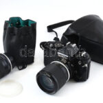 cca 1980 Nikon FE analóg fényképezőgép, Zoom-Nikkor 1:3,5 43-86mm objektívvel, eredeti tokjában + TelXtender 3x telekonverter objektívhez
