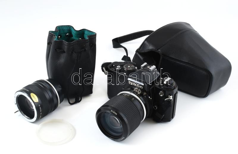 cca 1980 Nikon FE analóg fényképezőgép, Zoom-Nikkor 1:3,5 43-86mm objektívvel, eredeti tokjában + TelXtender 3x telekonverter objektívhez