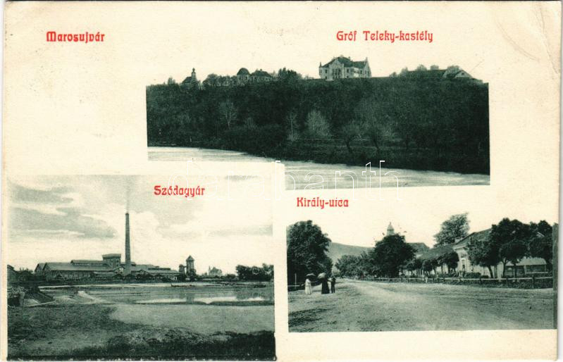 1909 Marosújvár, Uioara, Ocna Mures; Gróf Teleky kastély, szódagyár, Király utca / street, soda factory, castle (EK)