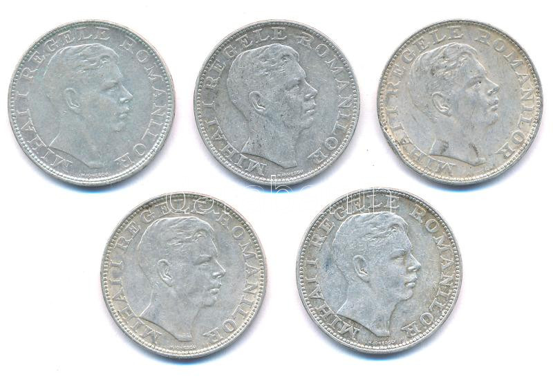 Románia 1942. 200L Ag 'I. Mihály' (5x) T:2,2- Romania 1942. 200 Lei Ag 'Mihai I' (5x) C:XF,VF Krause KM#63