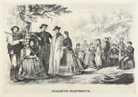 1853 kecskeméti népviselet. Kőnyomat. Varsányi rajza. Paszpartuban 17x25 cm