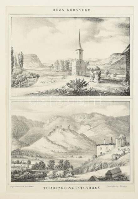 1853 Toroczkó-Szentgyörgy és Dézs. Klimbovics F. körajza. Kubinyi Ferenc: Magyarország és Erdély képekben c munkából. / Lithography 22x28 cm