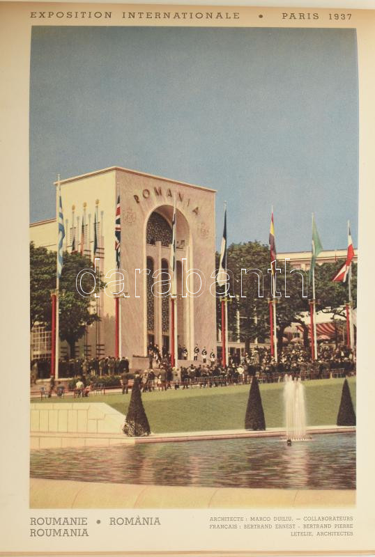 1931 Exposition Internationeale des Arts et des Techniques appliqués á la vie moderne. Paris, 1937. A Párizsi világkiállítás albuma benne a magyar pavilonnal, színezett képekkel. - Image 3
