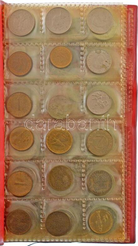 57db-os vegyes, nagyrészt külföldi érme és emlékérem tétel kisalakú műbőr berakóba rendezve, közte Amerikai Egyesült Államok, Nagy-Britannia, Románia stb. T:2-3 patina 57pcs of mixed, mostly foreign coin and commemorative medallion