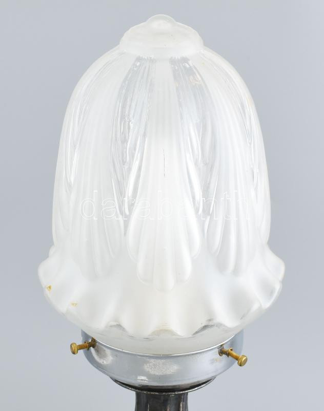 Asztali lámpa, ezüstözött fém aljjal, kopásokkal, búra nélkül, működik, m: 44 cm - Image 2