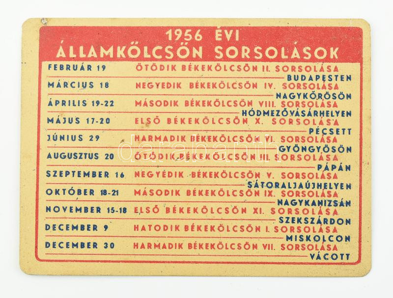1956 Országos Takarékpénztár fém kártyanaptár