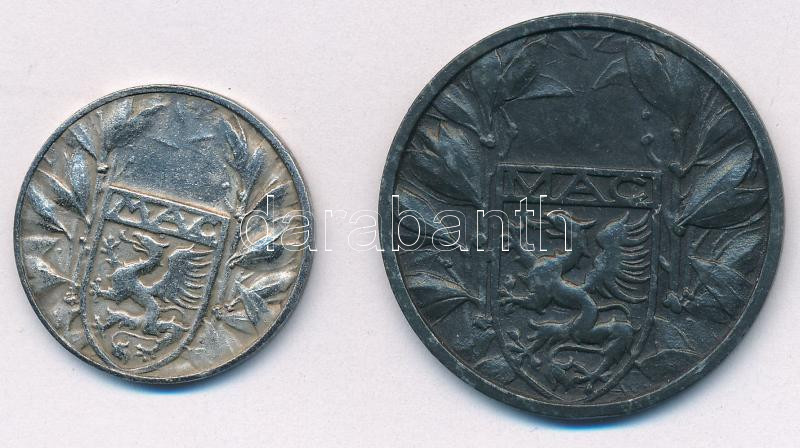 ~1920-1930. 'MAC - Magyar Athletikai Club 1875' kétoldalas, ezüstözött vert bronz érem (28mm) + 'MAC egyoldalas vert Zn érem (38mm) T:1 patina HP 5972