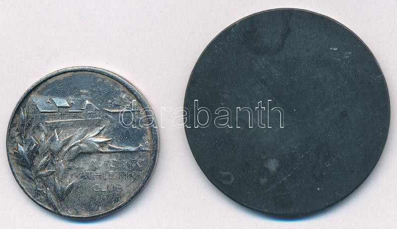 ~1920-1930. 'MAC - Magyar Athletikai Club 1875' kétoldalas, ezüstözött vert bronz érem (28mm) + 'MAC egyoldalas vert Zn érem (38mm) T:1 patina HP 5972 - Image 2