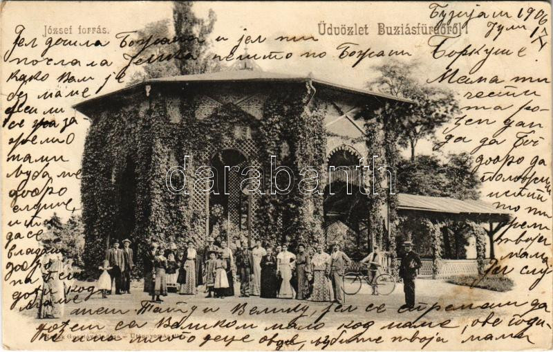 1906 Buziás-fürdő, Baile Buzias; József-forrás, kerékpár. Nosek Gusztáv kiadása / spa, spring source, bicycle (fa)