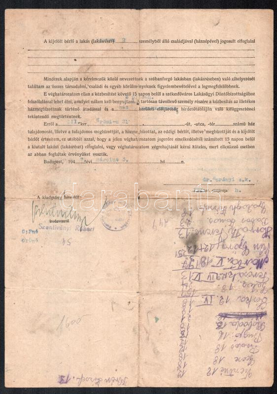 1947 Bp., III. kerületi lakásigénylés tárgyában kiadott véghatározat - Image 2