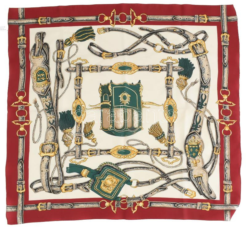 Italy Polyester kendő, bordó széllel, 72x70 cm