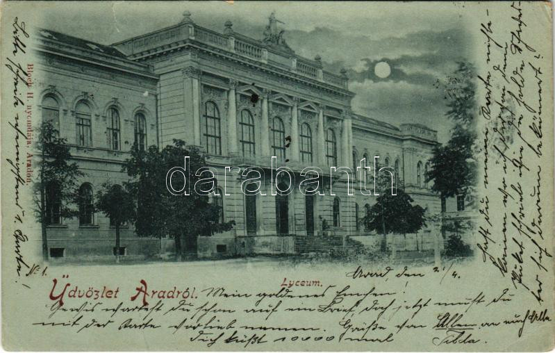 1899 (Vorläufer) Arad, Lyceum este. Bloch H. kiadása / school at night (szakadás / tear)