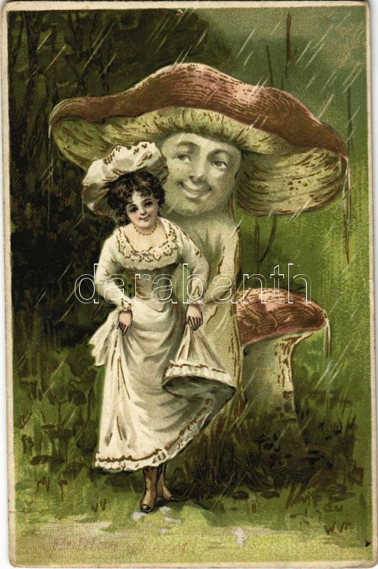 1906 Boldog új évet! Hölgy és Gomba Úr / New Year greeting, lady and Mr. Mushroom. litho (EK)