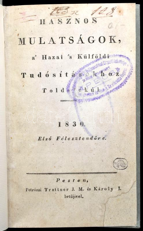 1830 Hasznos mulatságok c. folyóirat teljes évfolyama 2 kötetbe kötve, modern papírkötésben - Image 2