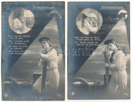 Kaiserliche Marine Seemannstraum - SMS Oldenburg - 2 db régi német haditengerészeti romantikus képeslap matrózzal és szerelmével / 2 pre-1915 German Navy postcards, romantic mariners + 'K.u.k. Kriegsmarine SMS Radetzky'