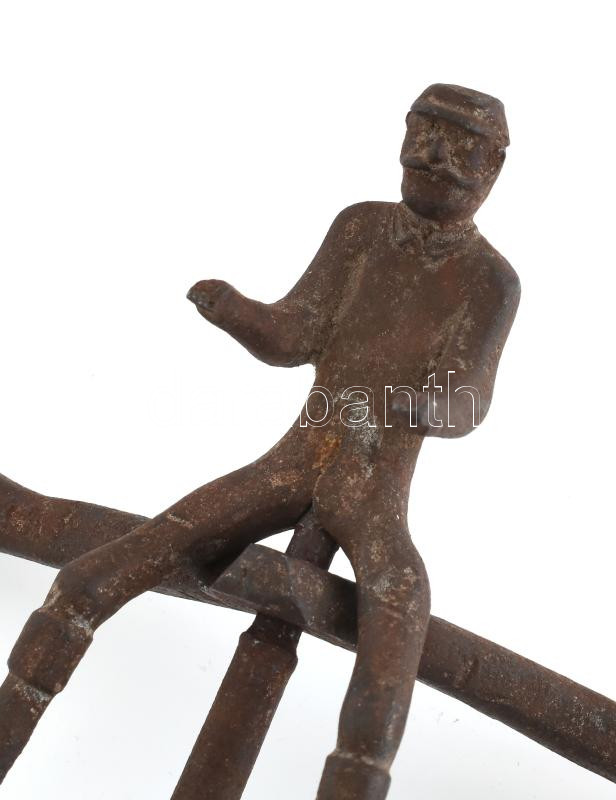 Antik kovácsolt vas, figurális száncsengő, csengő nélkül, kopásokkal, 27x11 cm - Image 2