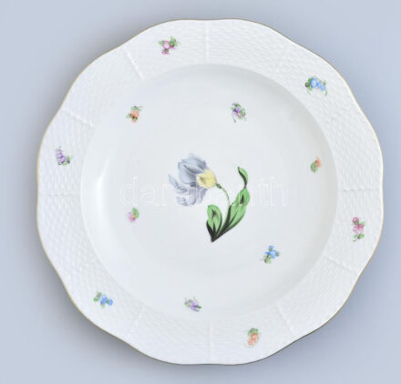 Herendi, nagy méretű tortatál, tulipán mintás, háncs nyomott, kézzel festett porcelán, jelzett, hibátlan, d: 32 cm
