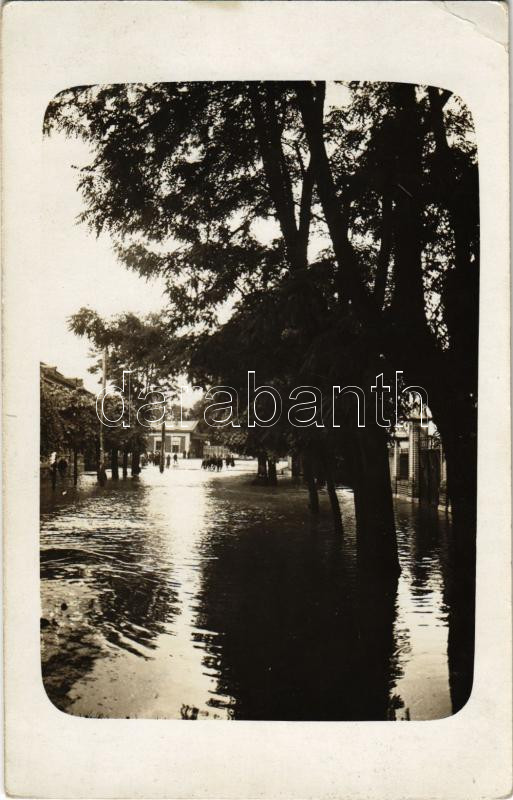 1912 Lugos, Lugoj; árvíz a Temes folyón, vasútállomás / Timis river flood, railway station. photo (EK)