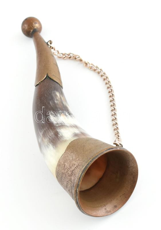 Tülök dísz, fém rátéttel, h: 18 cm