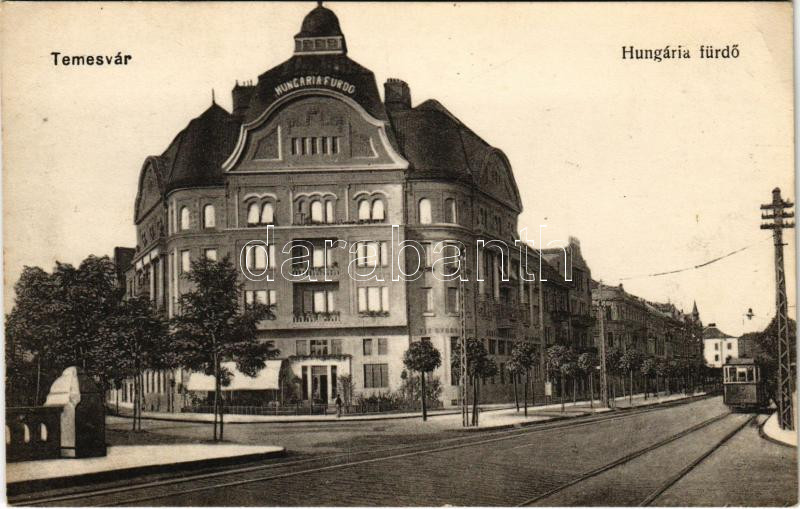 Temesvár, Timisoara; Hungária fürdő, villamos. Polatsek kiadása / spa, bath, tram (EK)