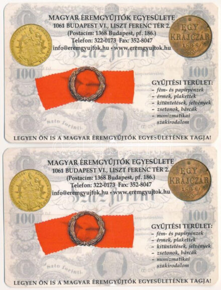2008. 'Magyar Éremgyűjtők Egyesülete' kártyanaptár (2x) T:1-