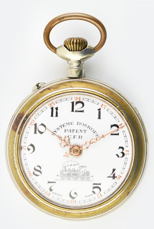 Systeme Roskopf Patent CFR vasutas zsebóra. számlapon apró sérülés, működő, jó állapotban d: 50 mm