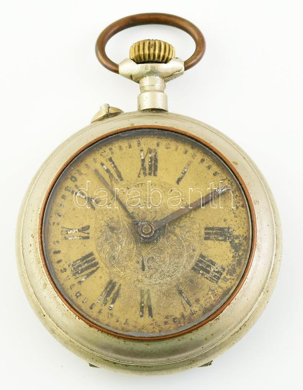 Roskopf réz számlapos zsebóra, kopott számlappal, működőképes d: 52 mm