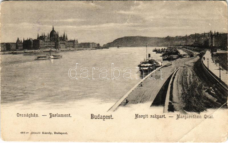 Budapest Margit (Bem) rakpart, Országház. Divald Károly 406. (EB)