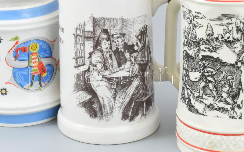 3 db söröskorsó, porcelán, Hollóházi és Lichte GDR, egy ón fedéllel, jelzett, kis kopásokkal, m: 12-19 cm - Image 2