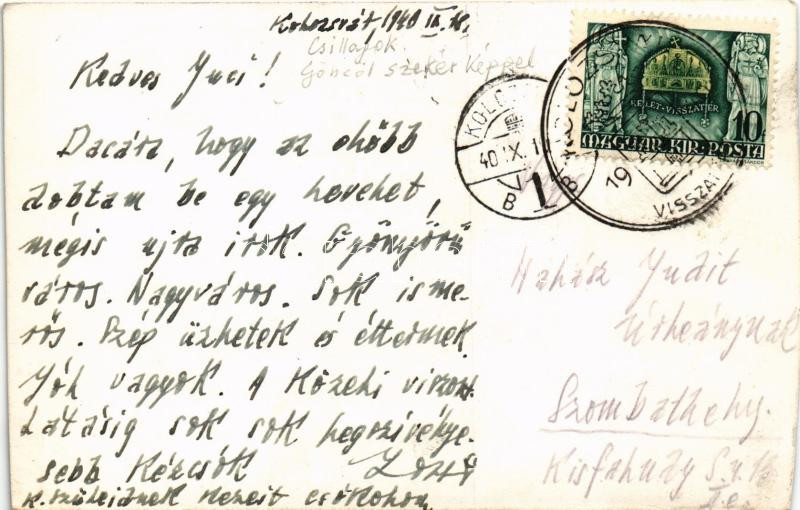 1940 Kolozsvár, Cluj; Szent Mihály templom, tér, Braunfeld üzlete / church, square, shops. photo + '1940 Kolozsvár visszatért' So. Stpl (vágott / cut) - Image 2