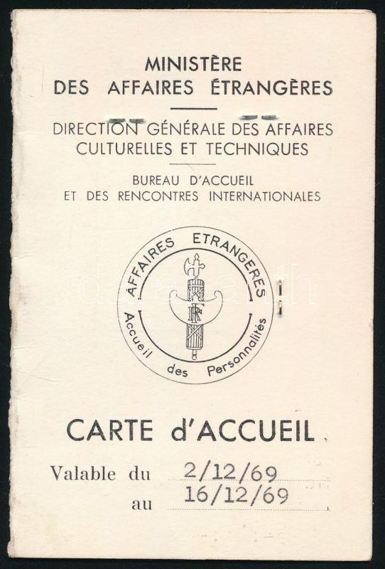 1969 Francia külügyminisztérium arcképes igazolványa magyar könyvtáros részére - Image 2