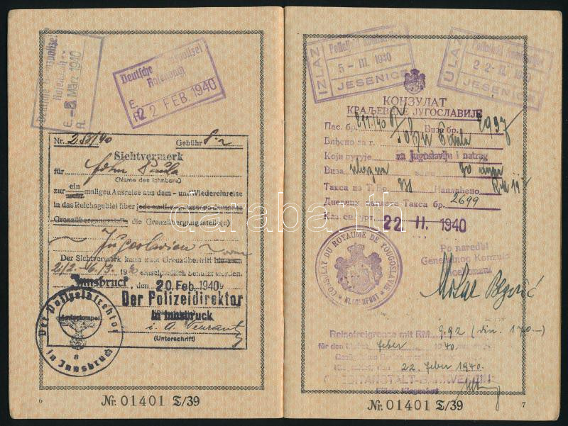 1940 Német birodalmi útlevél több bélyegzéssel - Image 2