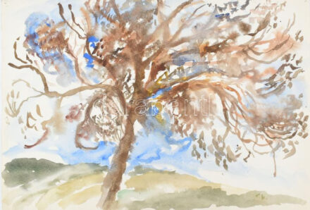 Somlai Vilma (1938-2007): Ágas-bogas. Akvarell, papír, jelzett, a hátoldalán a művész pecsétjével, 35×50 cm