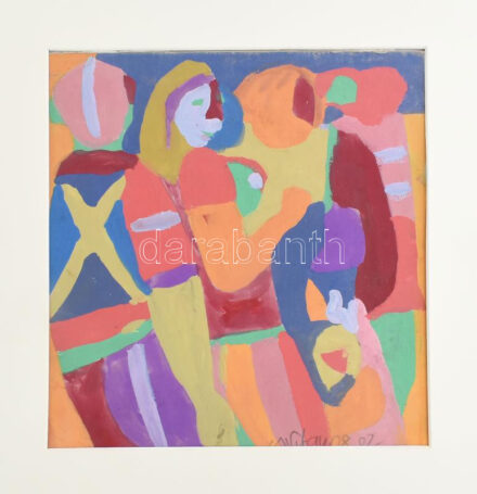 Csepeli Németh Miklós (1934-2012): Alakok, 1994. Tempera, papír, jelzett. Paszpartuban. 28x27 cm