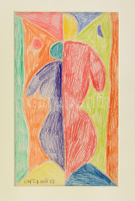 Csepeli Németh Miklós (1934-2012): Alakok, 1984. Ceruza, papír, jelzett. Paszpartuban. 25,5x15 cm