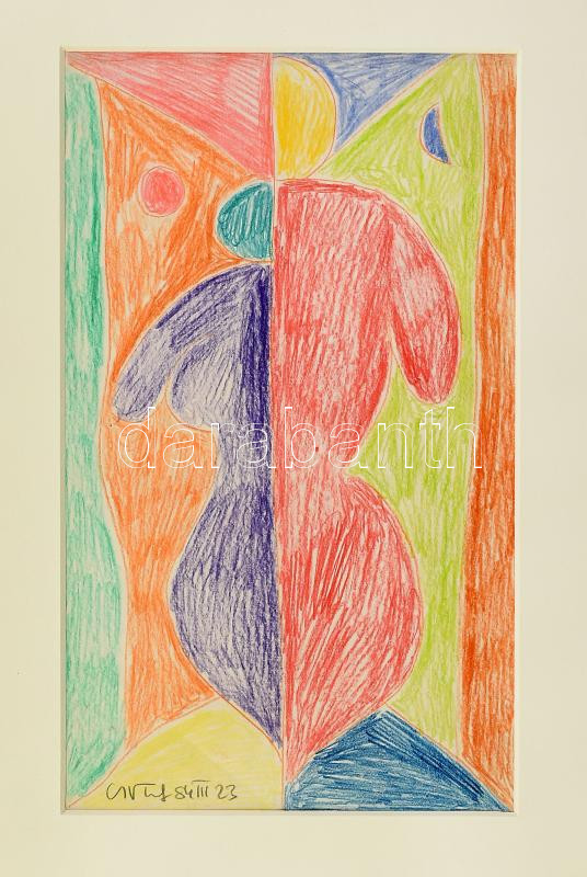 Csepeli Németh Miklós (1934-2012): Alakok, 1984. Ceruza, papír, jelzett. Paszpartuban. 25,5x15 cm